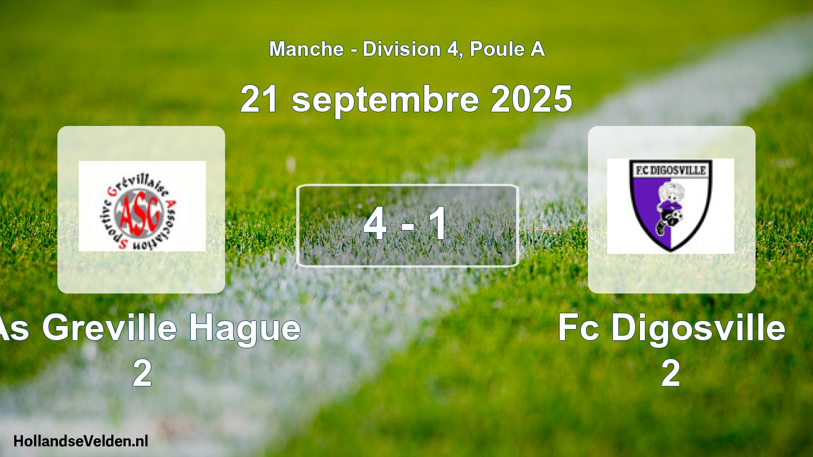 Total number of matches played: As Greville Hague 2 - Fc Digosville 2 4 - 1 (21 September 2025)