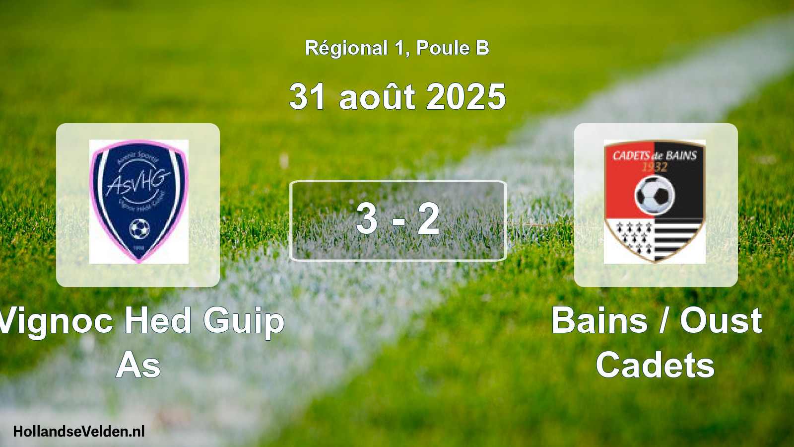 Gespeelde wedstrijd: Vignoc Hed Guip As - Bains / Oust Cadets 3 - 2 (31 août 2025)