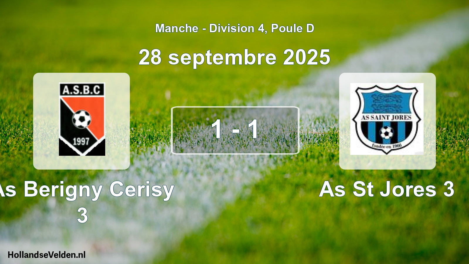 Gespeelde wedstrijd: As Berigny Cerisy 3 - As St Jores 3 1 - 1 (28 septembre 2025)