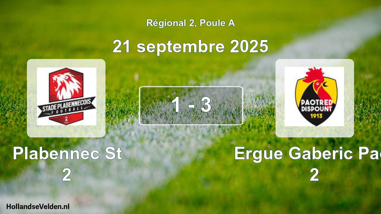 Gespeelde wedstrijd: Plabennec St 2 - Ergue Gaberic Paot 2 1 - 3 (21 septembre 2025)