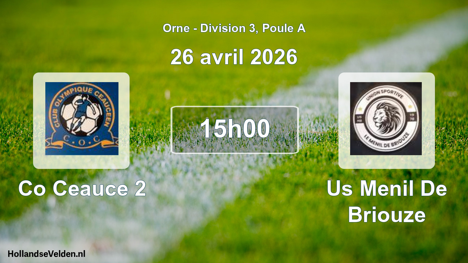 Geplande wedstrijd: Co Ceauce 2 - Us Menil De Briouze (26 april 2026)