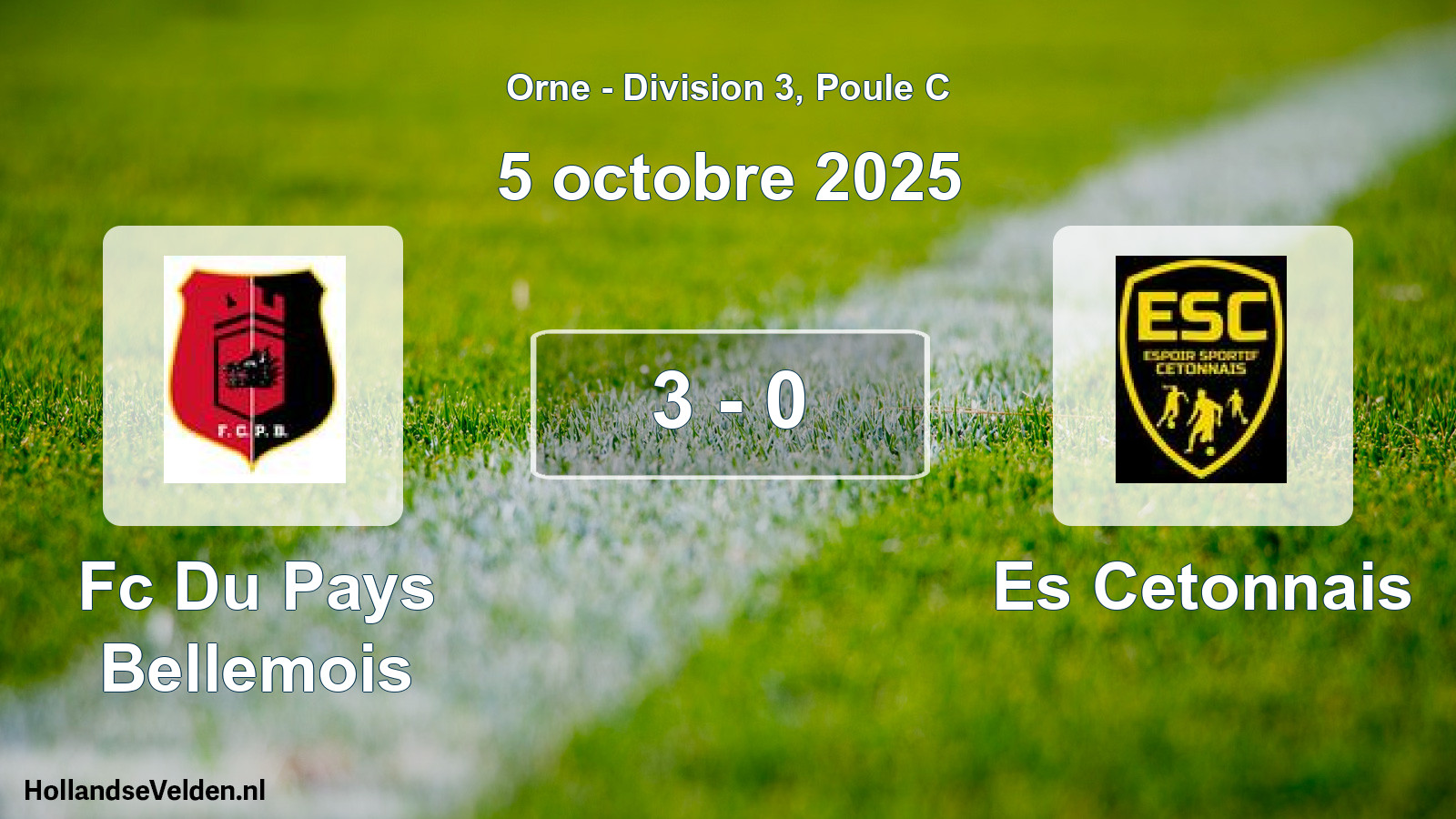 Gespeelde wedstrijd: Fc Du Pays Bellemois - Es Cetonnais 3 - 0 (5 octobre 2025)