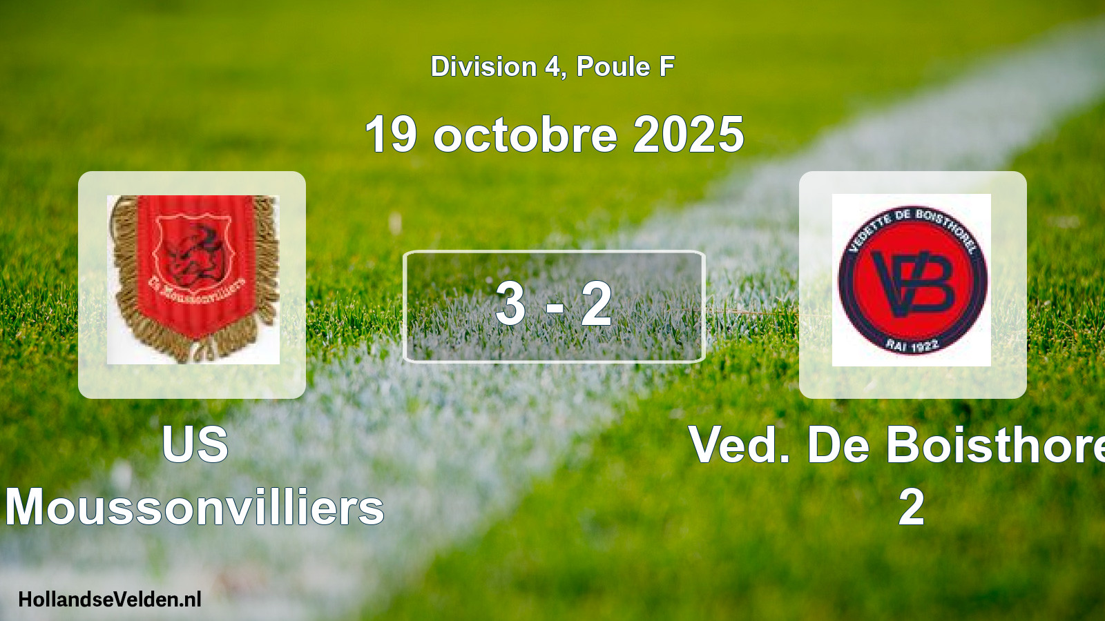 Total number of matches played: US Moussonvilliers - Ved. De Boisthorel 2 3 - 2 (19 October 2025)