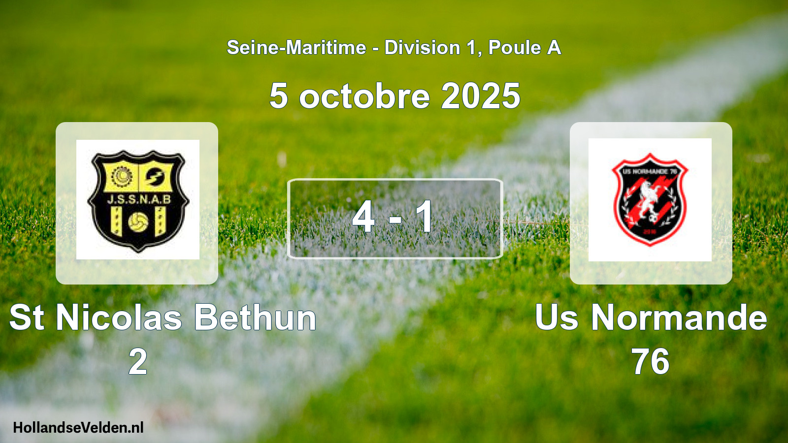 Gespeelde wedstrijd: Js St Nicolas Bethun 2 - Us Normande 76 4 - 1 (5 octobre 2025)