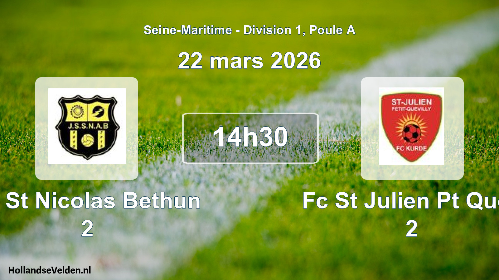 Geplande wedstrijd: Js St Nicolas Bethun 2 - Fc St Julien Pt Quev 2 (22 maart 2026)