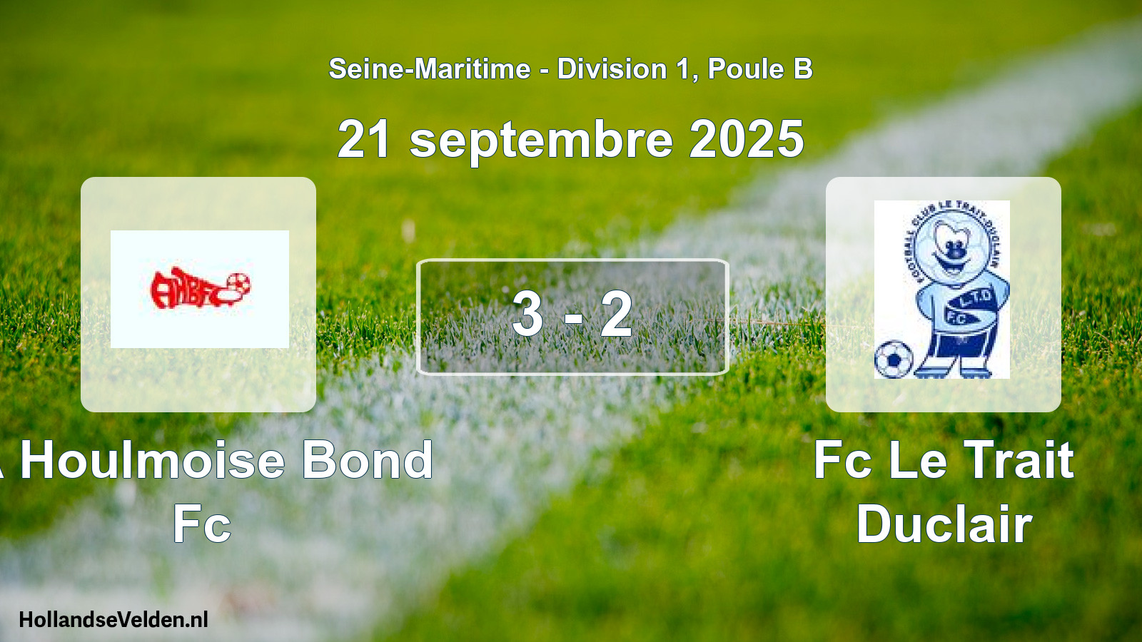 Gespeelde wedstrijd: A Houlmoise Bond Fc - Fc Le Trait Duclair 3 - 2 (21 septembre 2025)