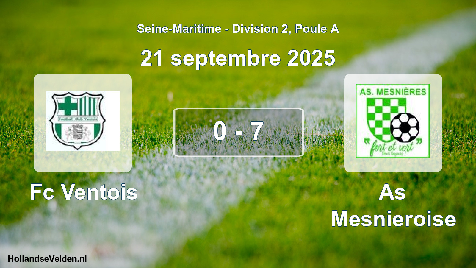 Total number of matches played: Fc Ventois - As Mesnieroise 0 - 7 (21 September 2025)