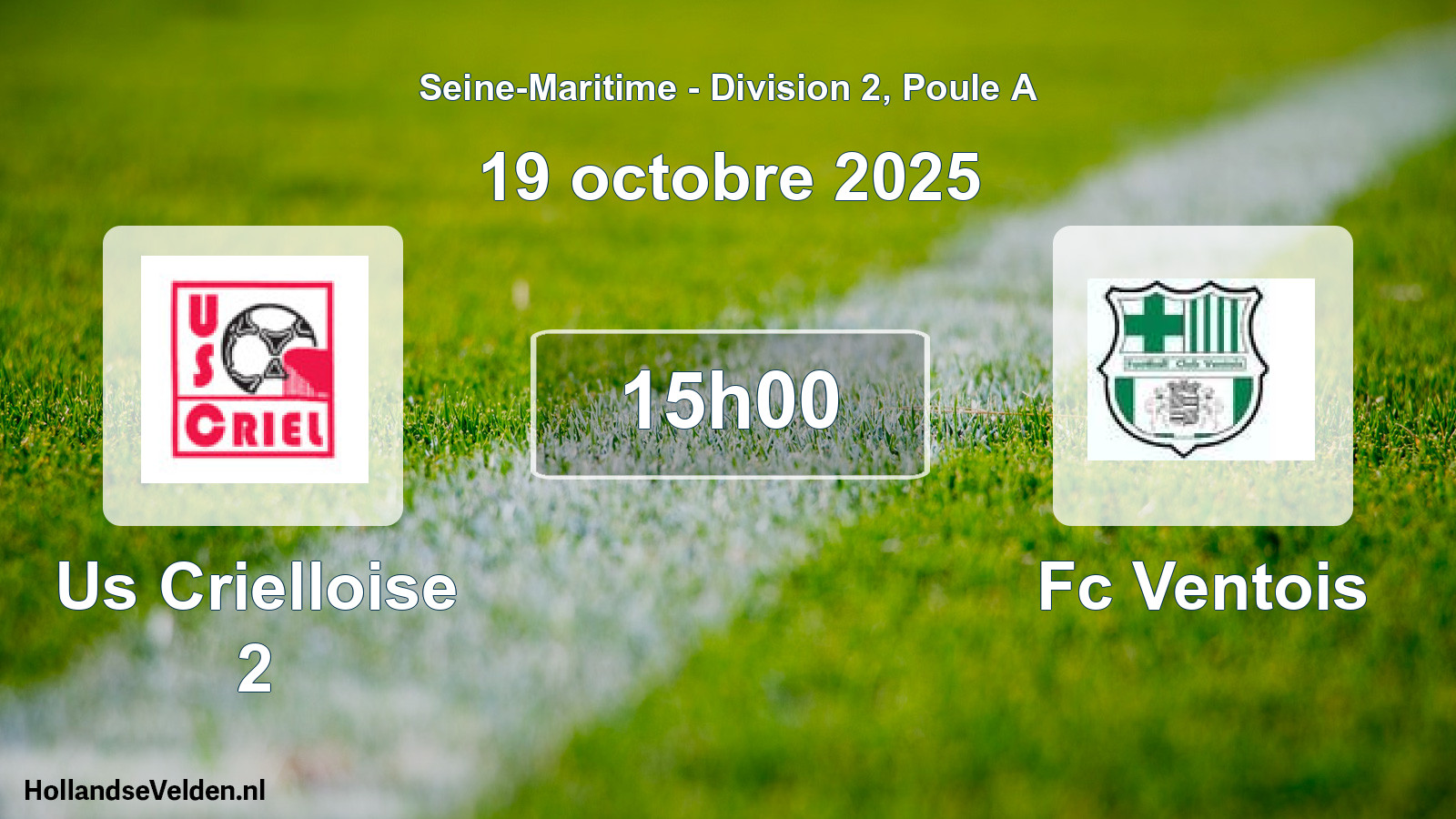 Geplande wedstrijd: Us Crielloise 2 - Fc Ventois (19 octobre 2025)