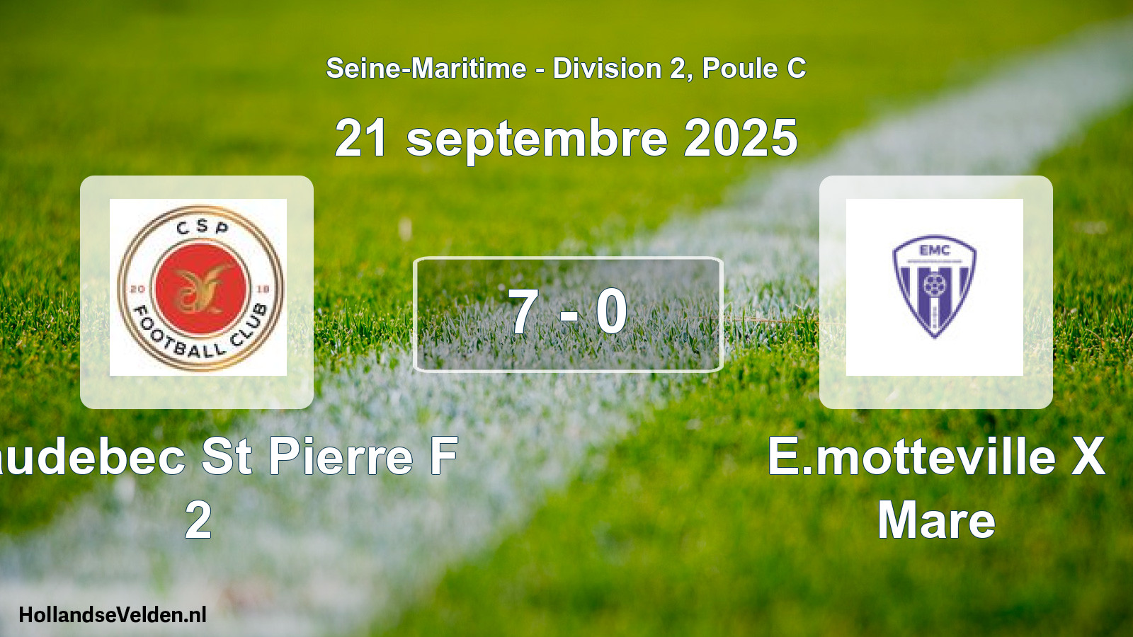 Gespeelde wedstrijd: Caudebec St Pierre F 2 - E.motteville X Mare 7 - 0 (21 septembre 2025)