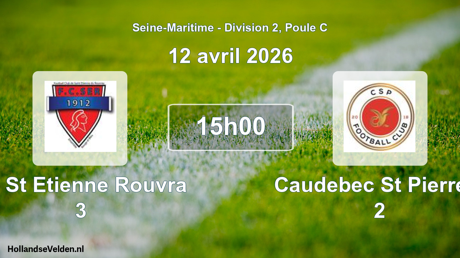 Geplande wedstrijd: Fc St Etienne Rouvra 3 - Caudebec St Pierre F 2 (12 avril 2026)