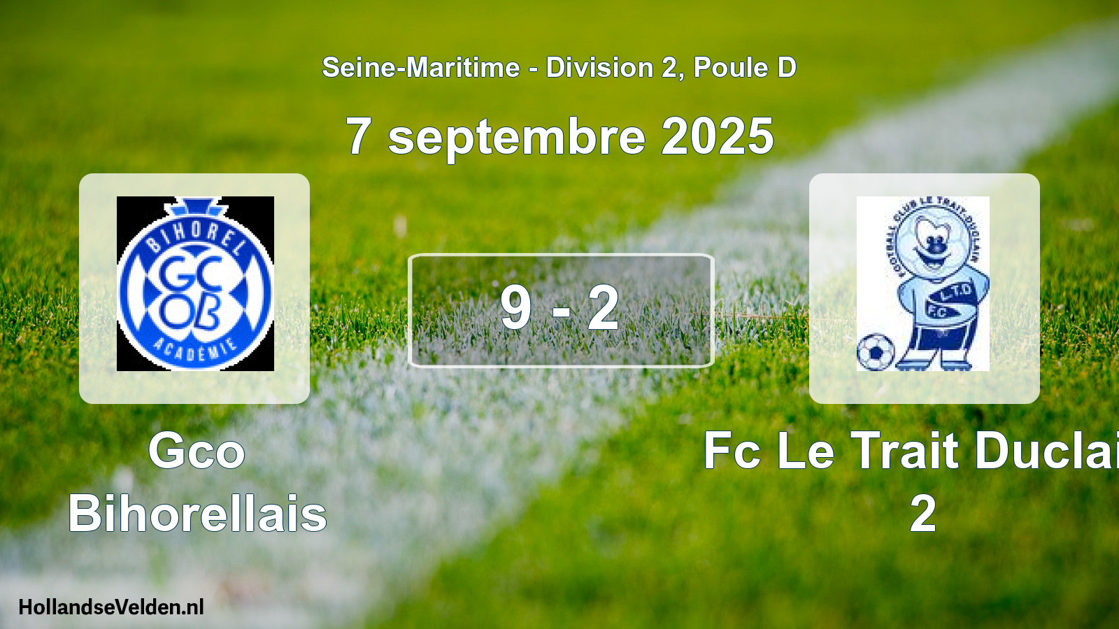 Gespeelde wedstrijd: Gco Bihorellais - Fc Le Trait Duclair 2 9 - 2 (7 september 2025)