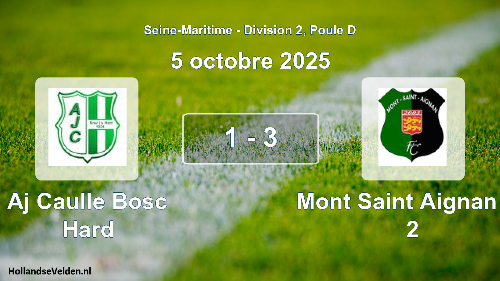 Total number of matches played: Aj Caulle Bosc Hard - Mont Saint Aignan Fc 2 1 - 3 (5 October 2025)
