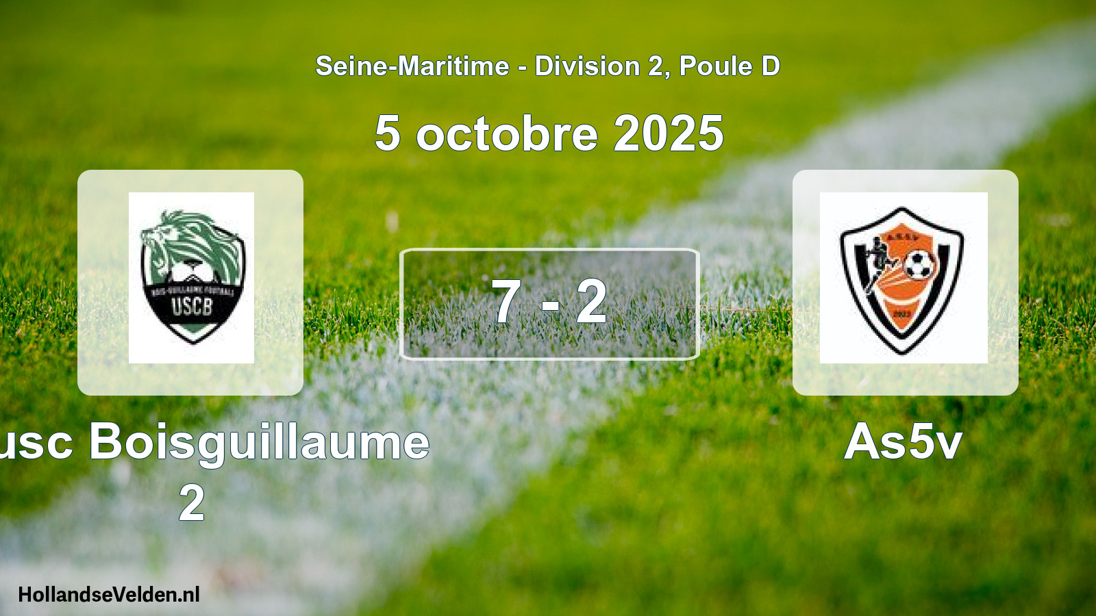 Gespeelde wedstrijd: Fusc Boisguillaume 2 - As5v 7 - 2 (5 oktober 2025)