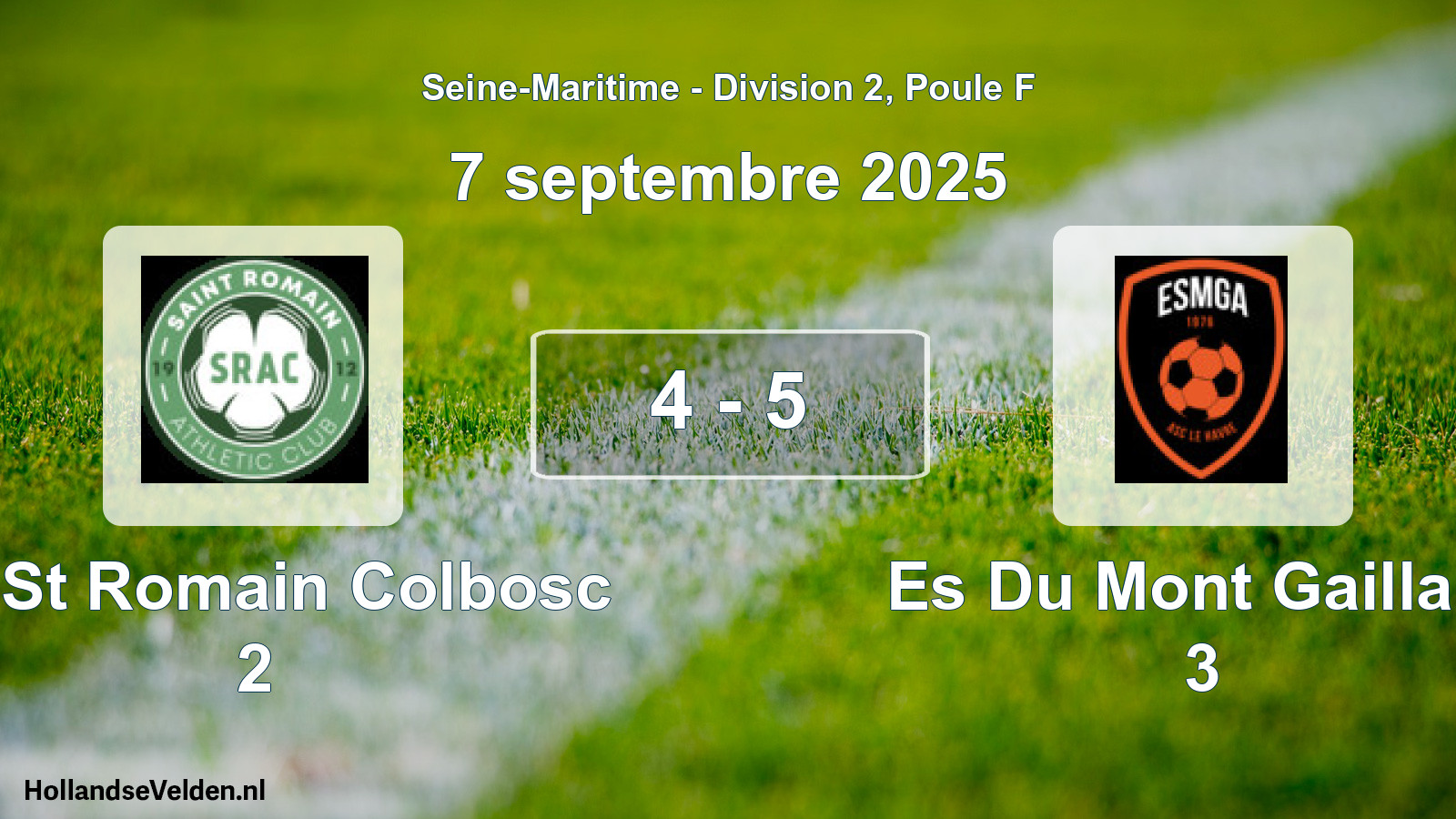 Gespeelde wedstrijd: Ac St Romain Colbosc 2 - Es Du Mont Gaillard 3 4 - 5 (7 september 2025)