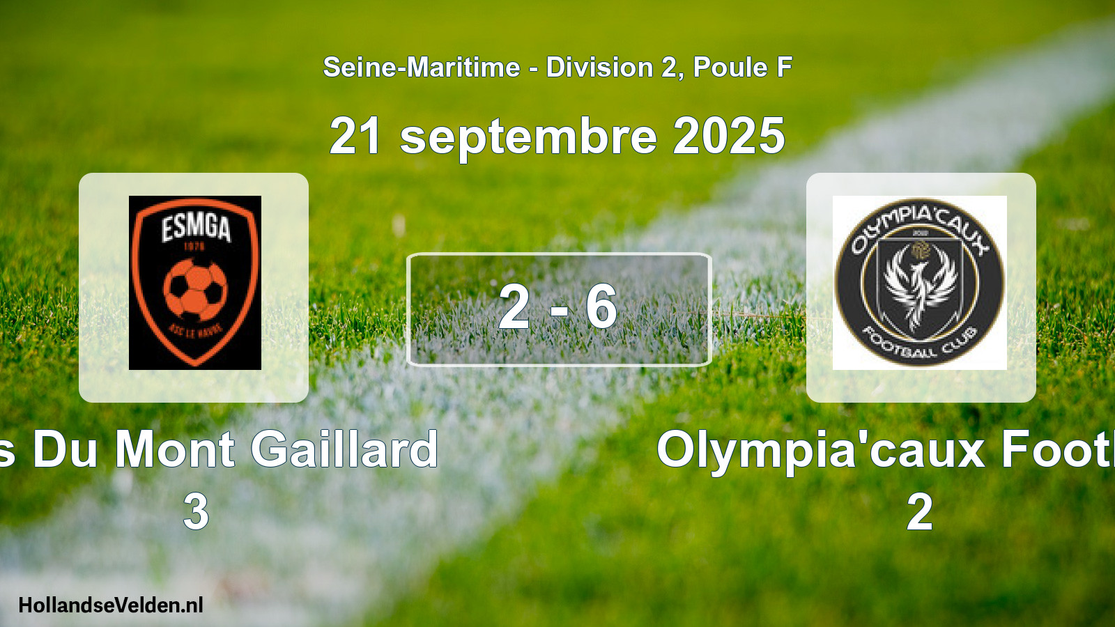 Gespeelde wedstrijd: Es Du Mont Gaillard 3 - Olympia'caux Footbal 2 2 - 6 (21 septembre 2025)