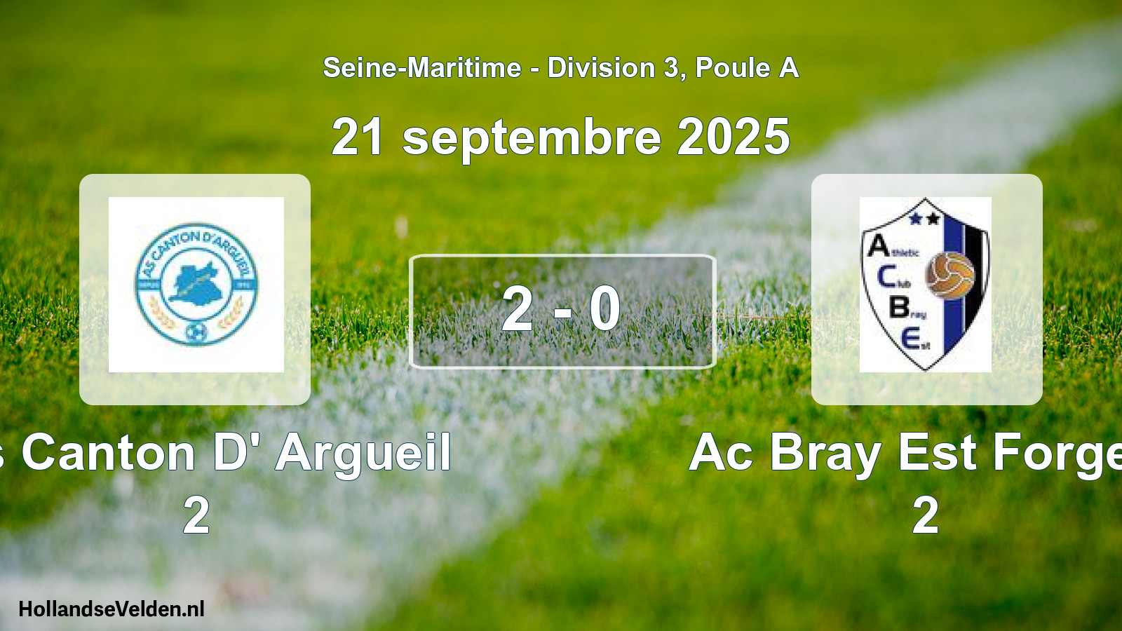 Gespeelde wedstrijd: As Canton D' Argueil 2 - Ac Bray Est Forges 2 2 - 0 (21 septembre 2025)