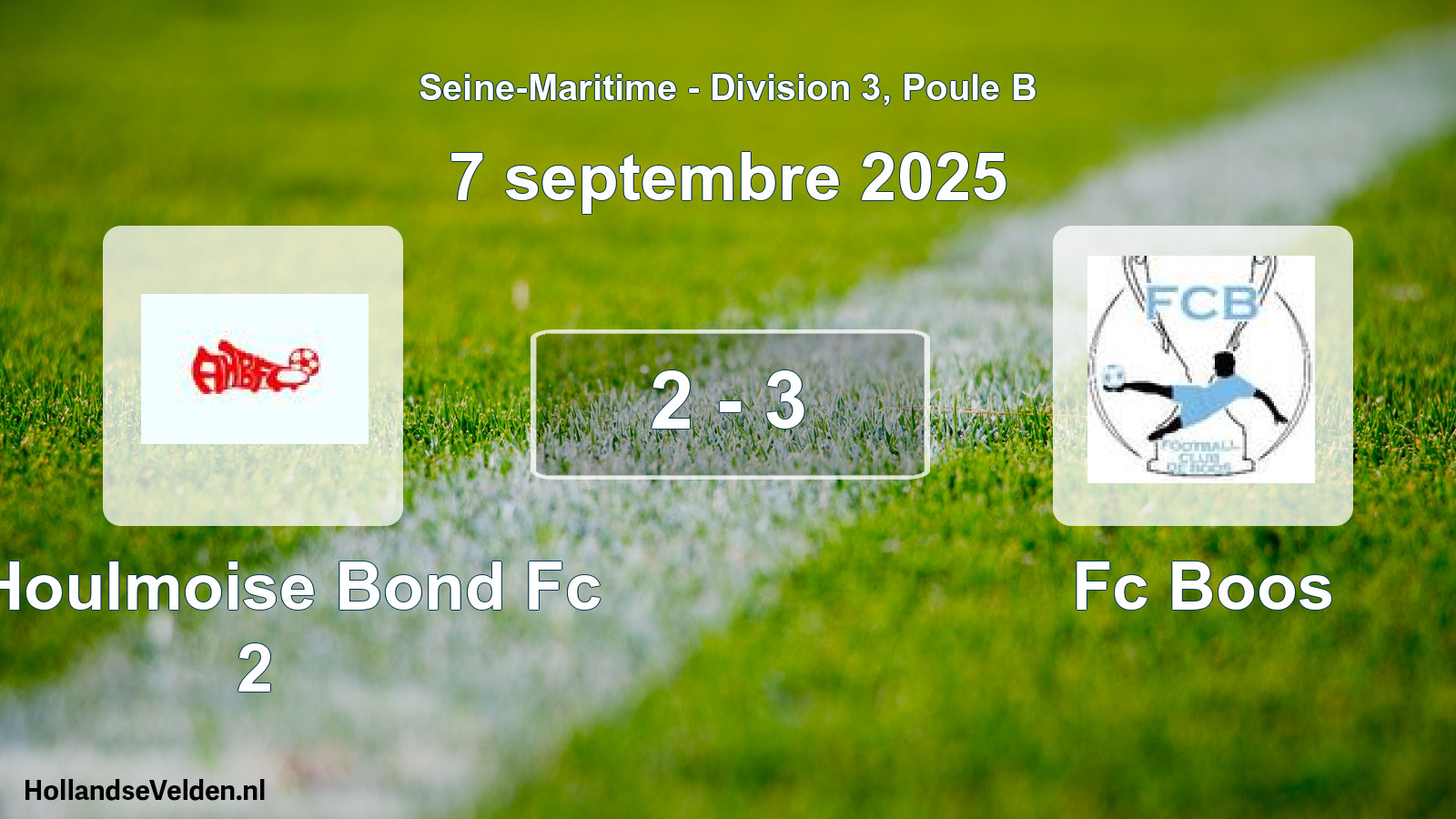 Gespeelde wedstrijd: A Houlmoise Bond Fc 2 - Fc Boos 2 - 3 (7 septembre 2025)