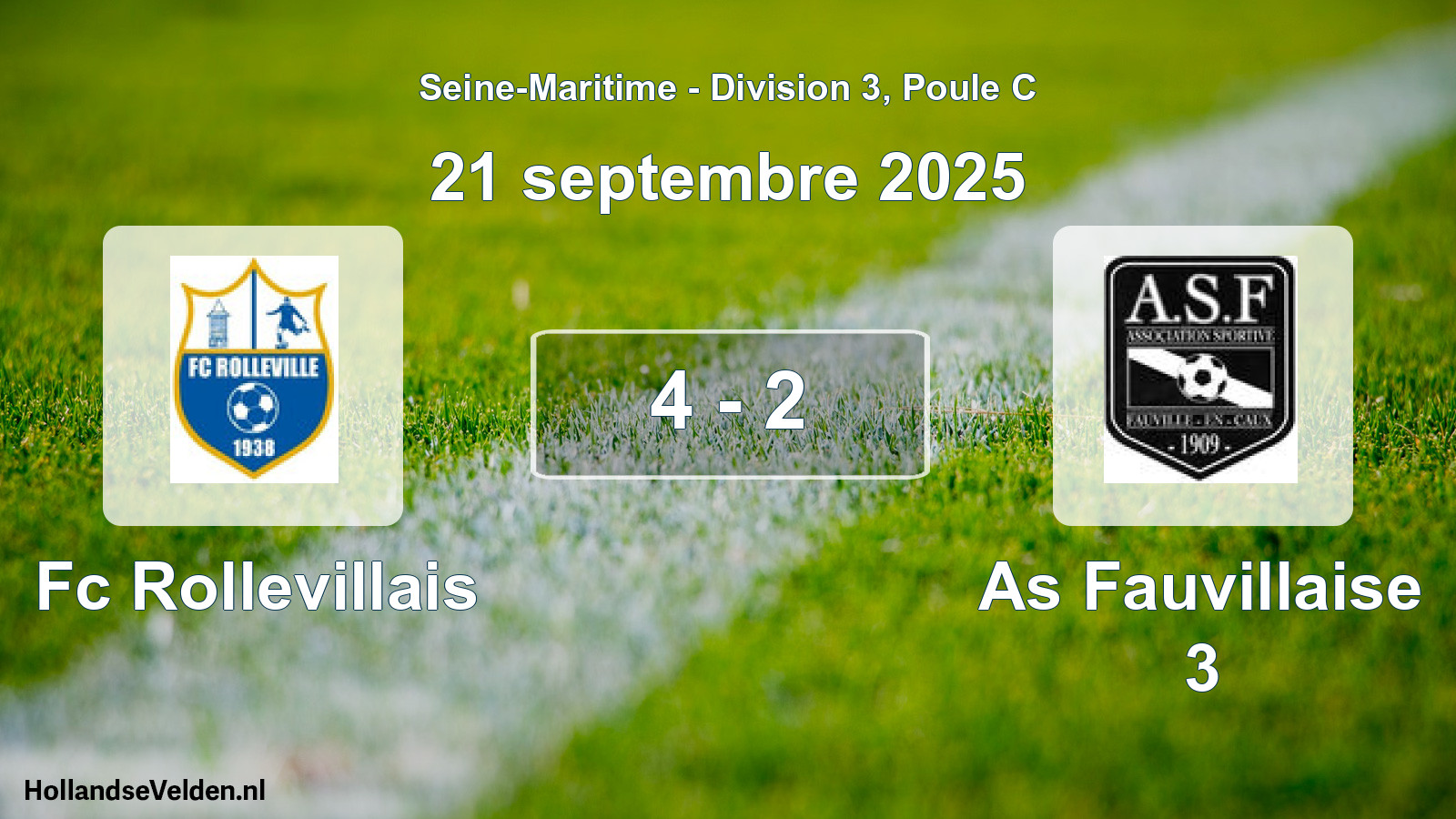 Total number of matches played: Fc Rollevillais - As Fauvillaise 3 4 - 2 (21 September 2025)