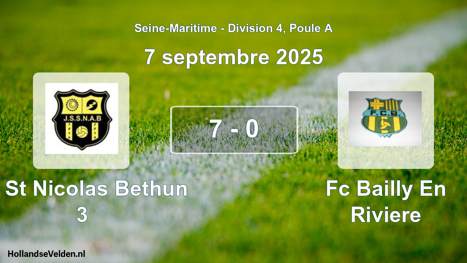 Gespeelde wedstrijd: Js St Nicolas Bethun 3 - Fc Bailly En Riviere 7 - 0 (7 september 2025)