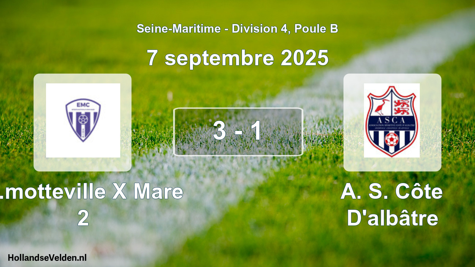 Total number of matches played: E.motteville X Mare 2 - A. S. Côte D'albâtre 3 - 1 (7 September 2025)