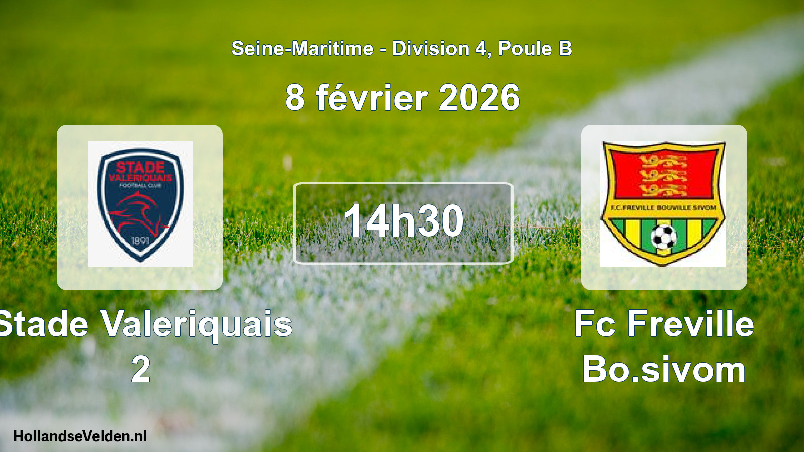 Geplande wedstrijd: Stade Valeriquais 2 - Fc Freville Bo.sivom (8 février 2026)