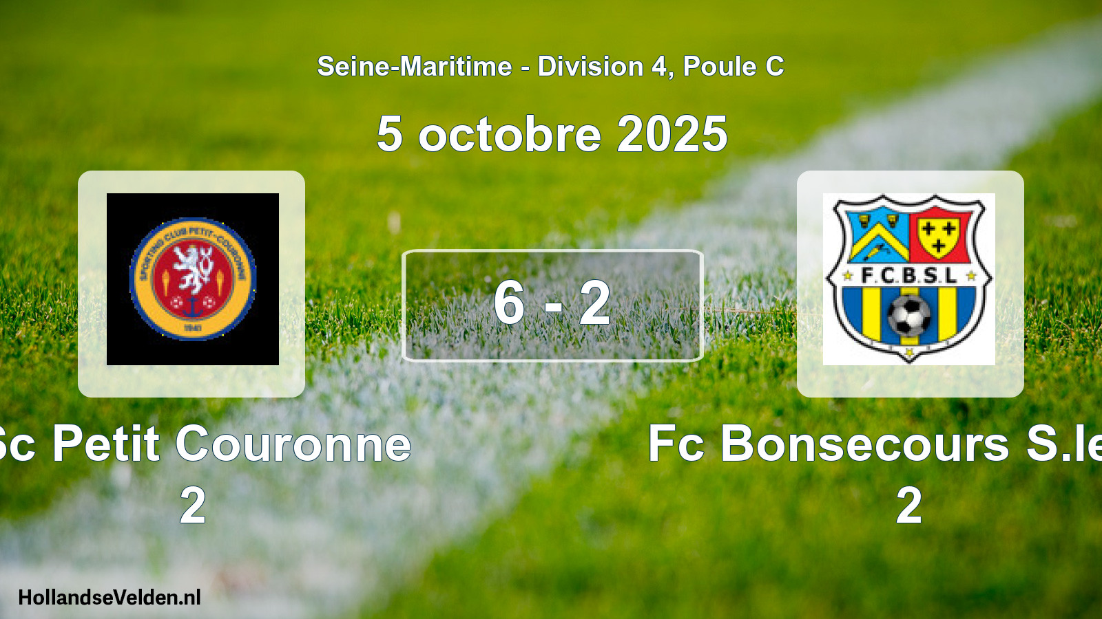 Total number of matches played: Sc Petit Couronne 2 - Fc Bonsecours S.lege 2 6 - 2 (5 October 2025)