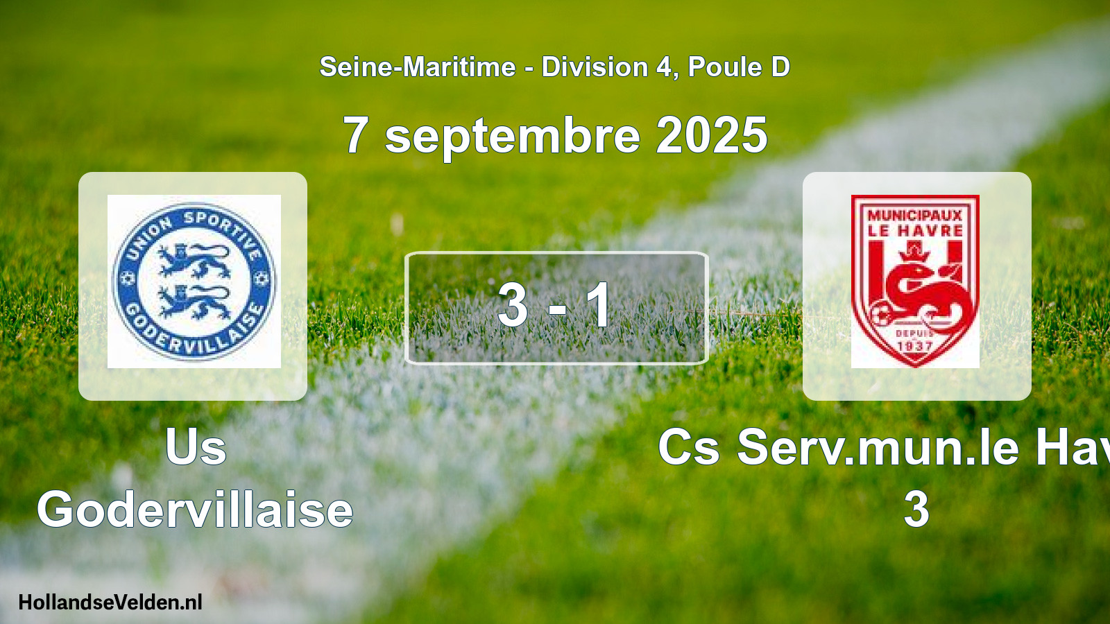 Gespeelde wedstrijd: Us Godervillaise - Cs Serv.mun.le Havre 3 3 - 1 (7 septembre 2025)