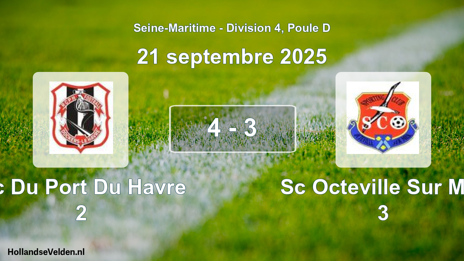 Gespeelde wedstrijd: Rc Du Port Du Havre 2 - Sc Octeville Sur Mer 3 4 - 3 (21 septembre 2025)
