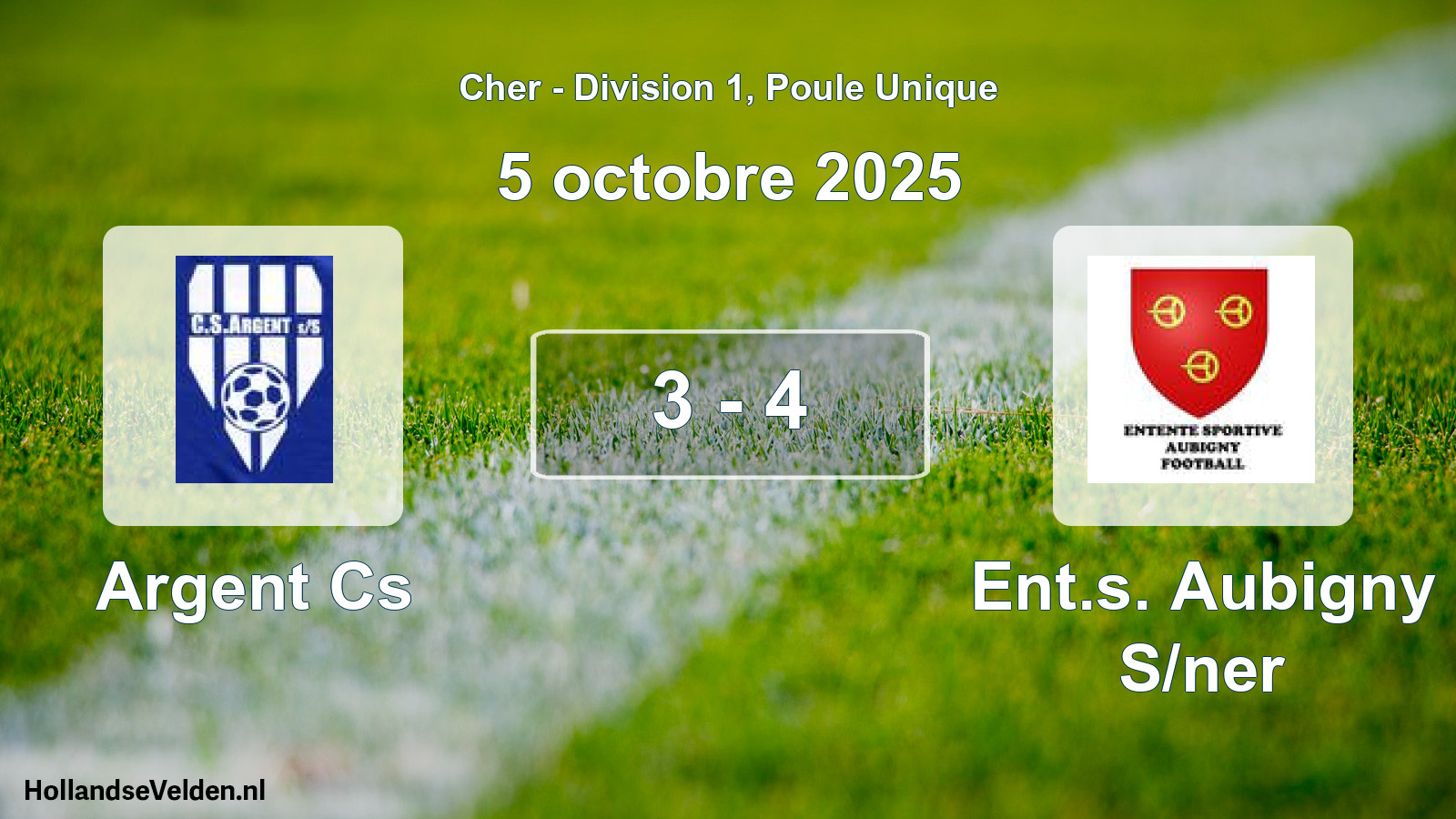 Gespeelde wedstrijd: Argent Cs - Ent.s. Aubigny S/ner 3 - 4 (5 octobre 2025)