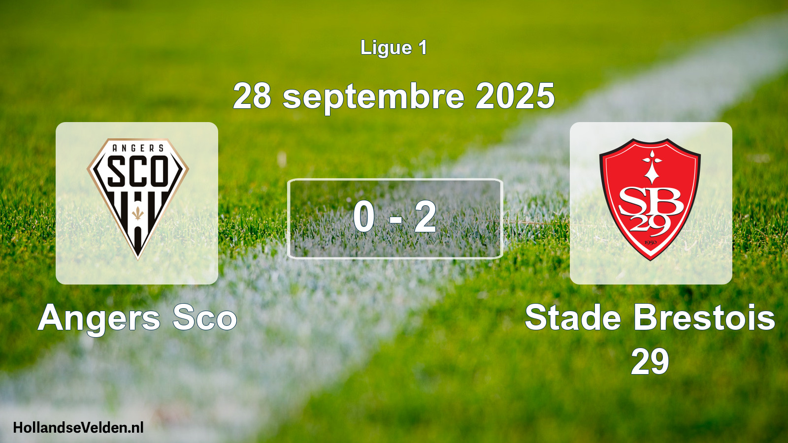Gespeelde wedstrijd: Angers Sco - Stade Brestois 29 0 - 2 (28 septembre 2025)