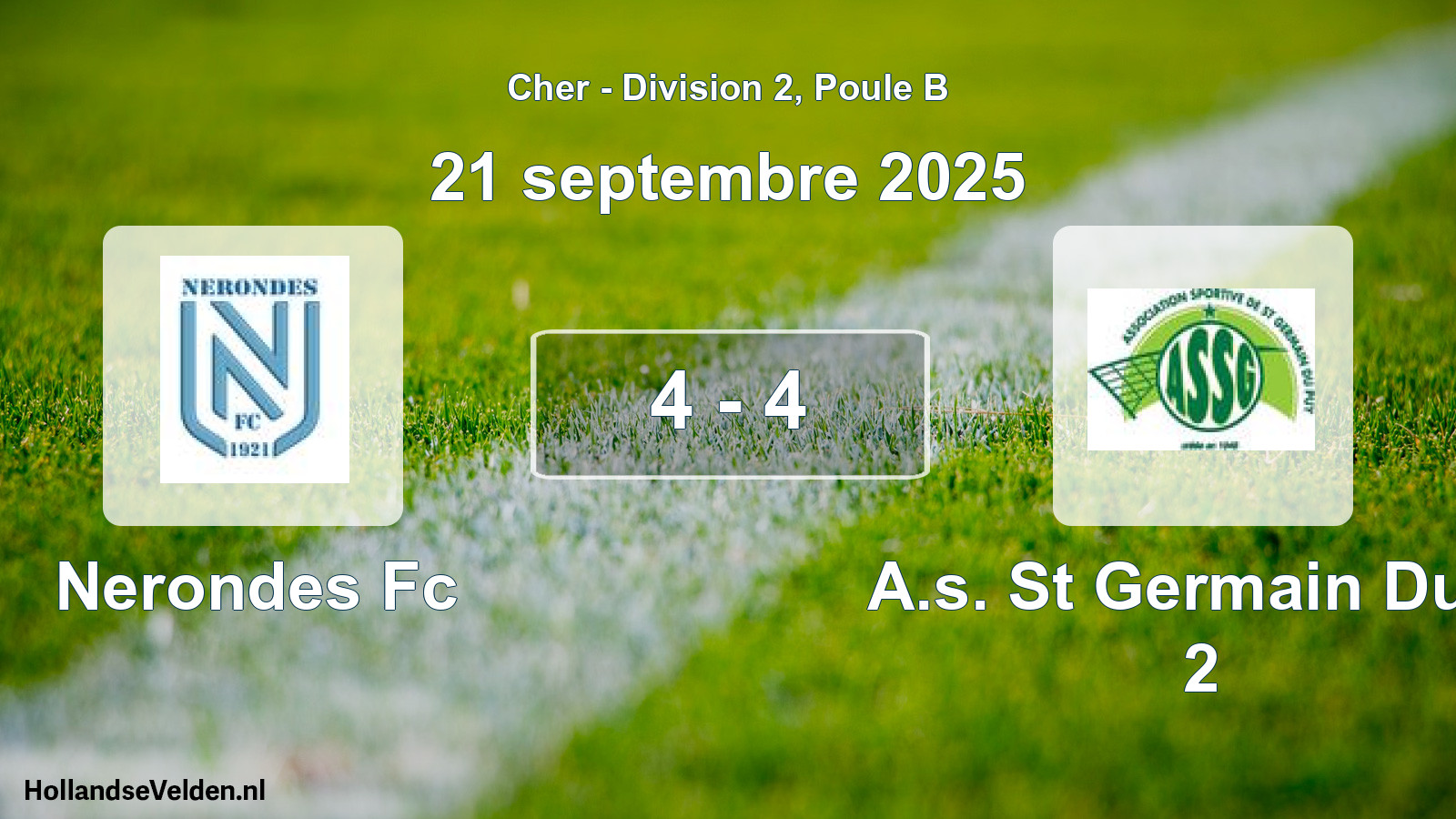 Total number of matches played: Nerondes Fc - A.s. St Germain Du P 2 4 - 4 (21 September 2025)