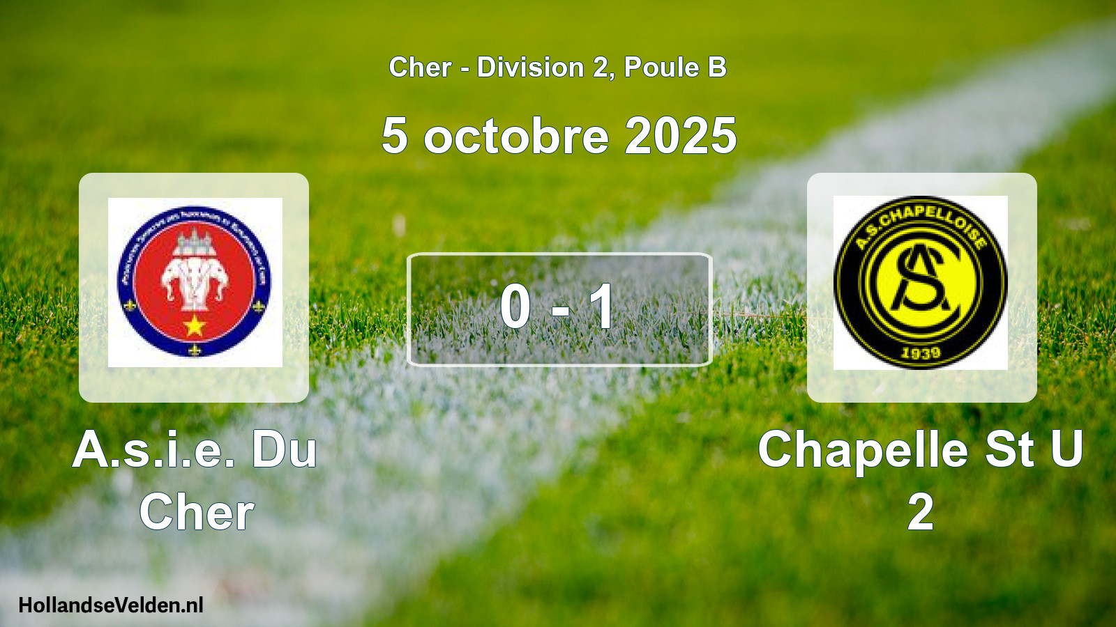 Gespeelde wedstrijd: A.s.i.e. Du Cher - Chapelle St U 2 0 - 1 (5 octobre 2025)