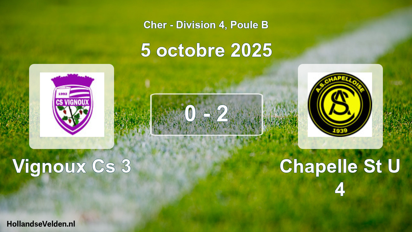 Gespeelde wedstrijd: Vignoux Cs 3 - Chapelle St U 4 0 - 2 (5 octobre 2025)