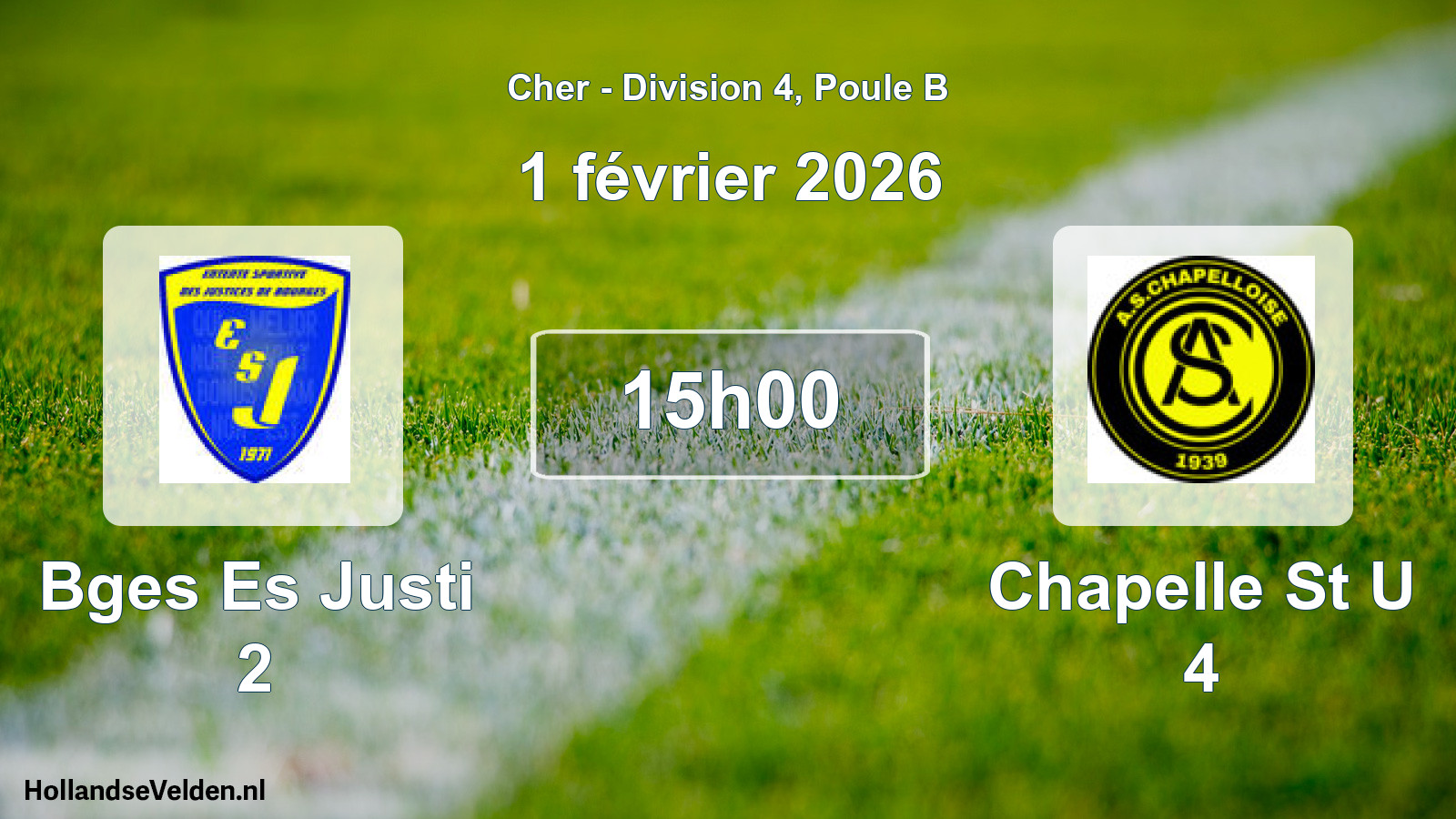 Geplande wedstrijd: Bges Es Justi 2 - Chapelle St U 4 (1 février 2026)