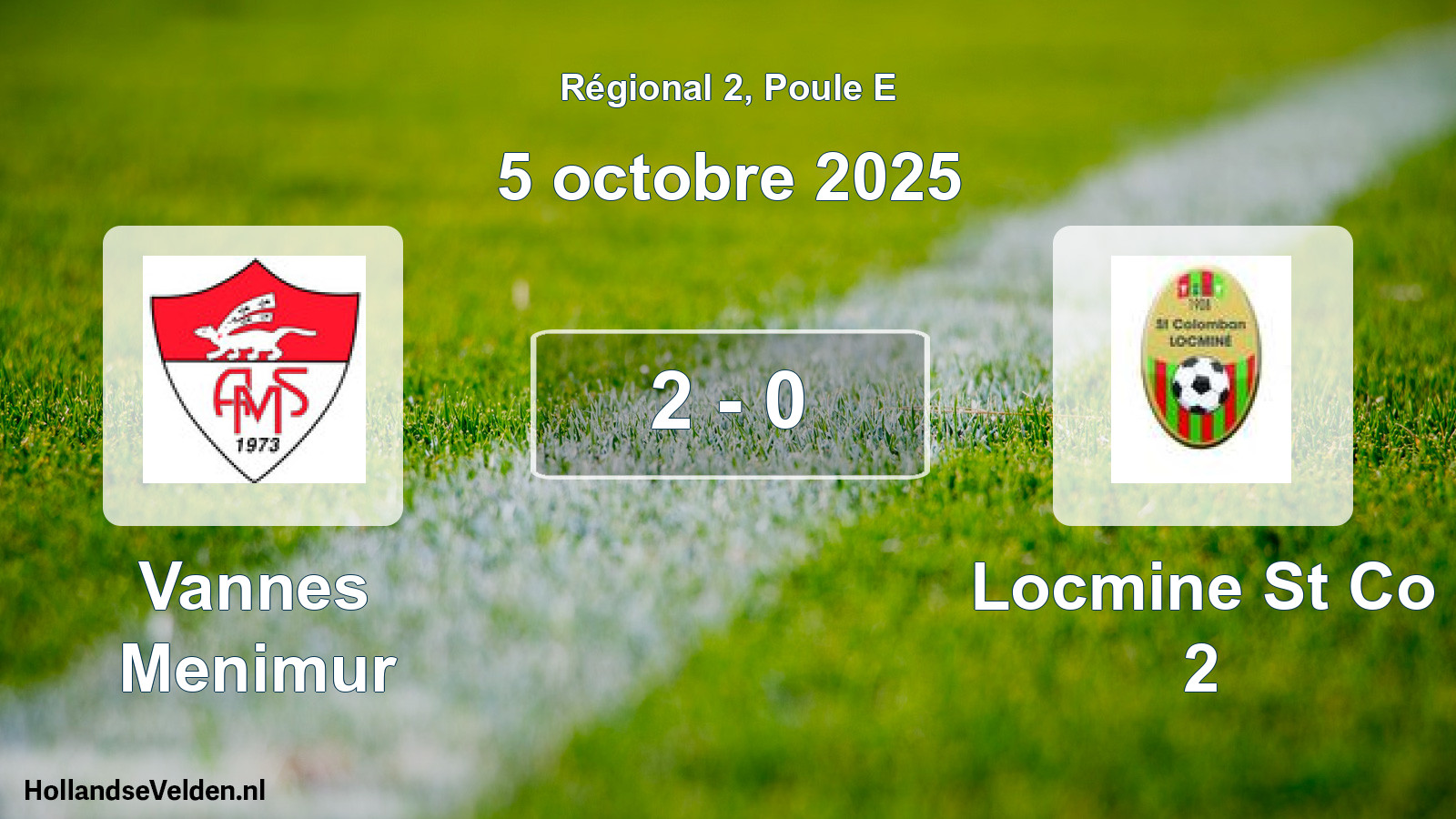 Gespeelde wedstrijd: Vannes Menimur - Locmine St Co 2 2 - 0 (5 octobre 2025)