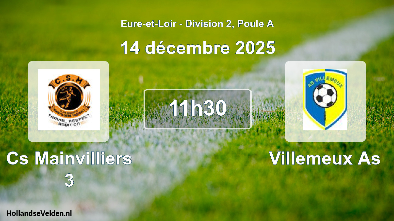 Geplande wedstrijd: Cs Mainvilliers 3 - Villemeux As (14 décembre 2025)