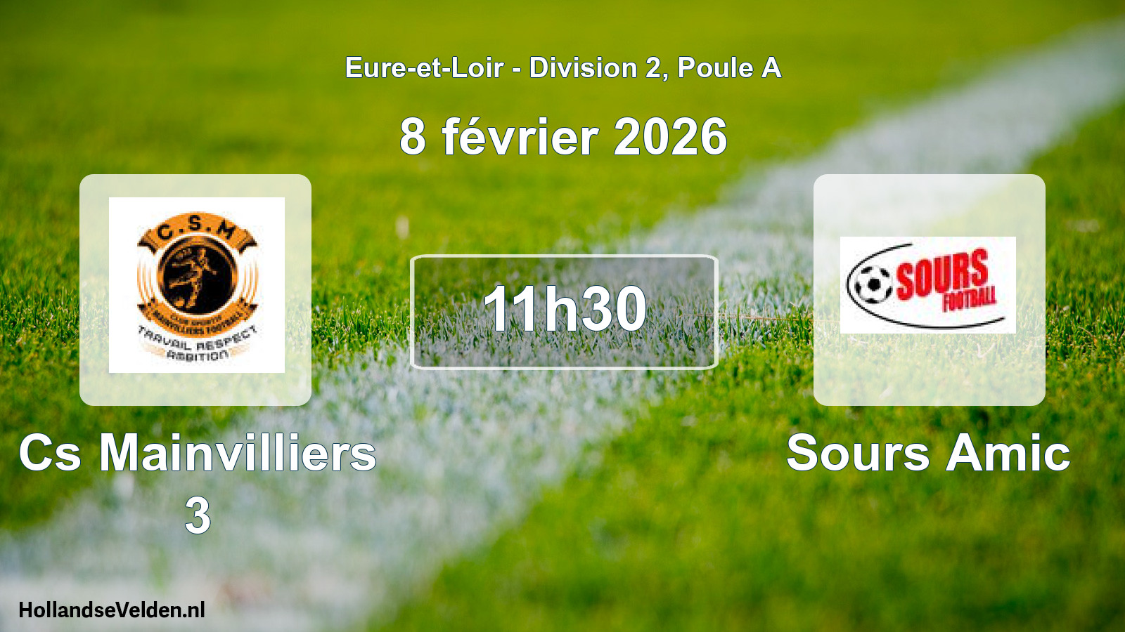Geplande wedstrijd: Cs Mainvilliers 3 - Sours Amic (8 février 2026)