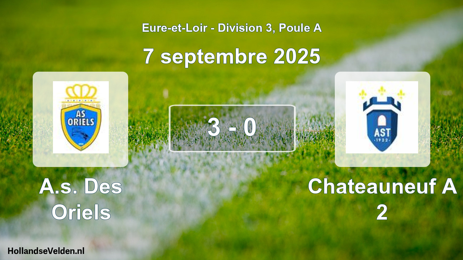 Gespeelde wedstrijd: A.s. Des Oriels - Chateauneuf A 2 3 - 0 (7 septembre 2025)