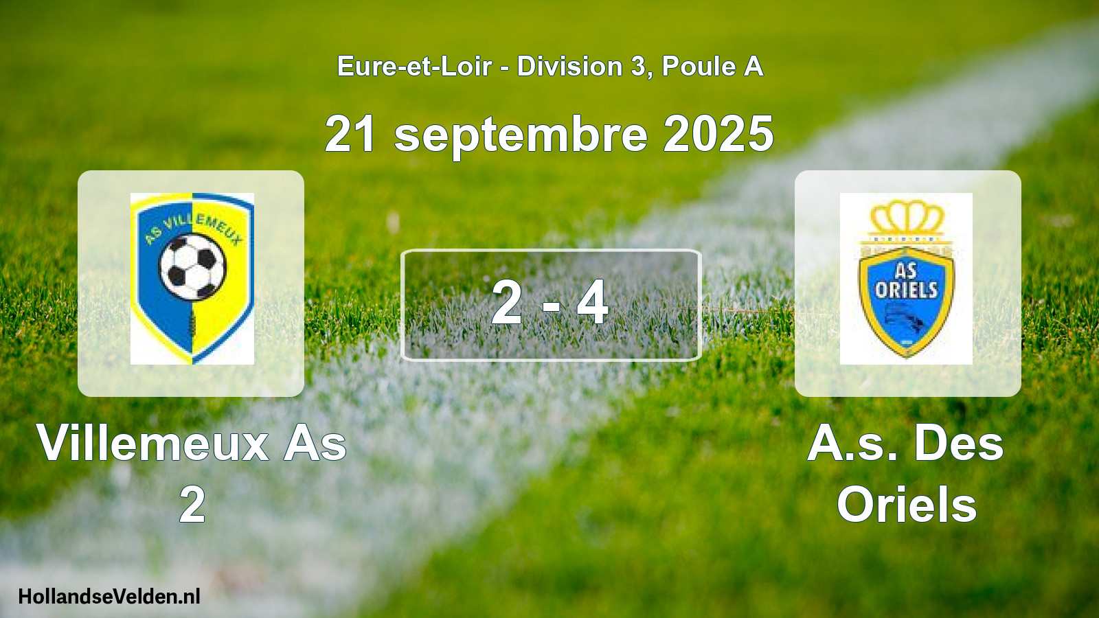 Gespeelde wedstrijd: Villemeux As 2 - A.s. Des Oriels 2 - 4 (21 septembre 2025)
