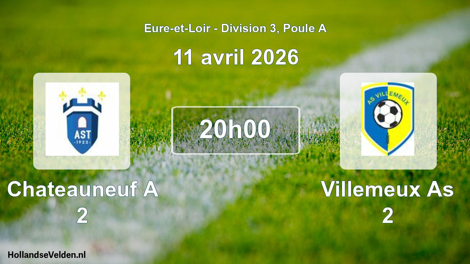 Geplande wedstrijd: Chateauneuf A 2 - Villemeux As 2 (11 avril 2026)