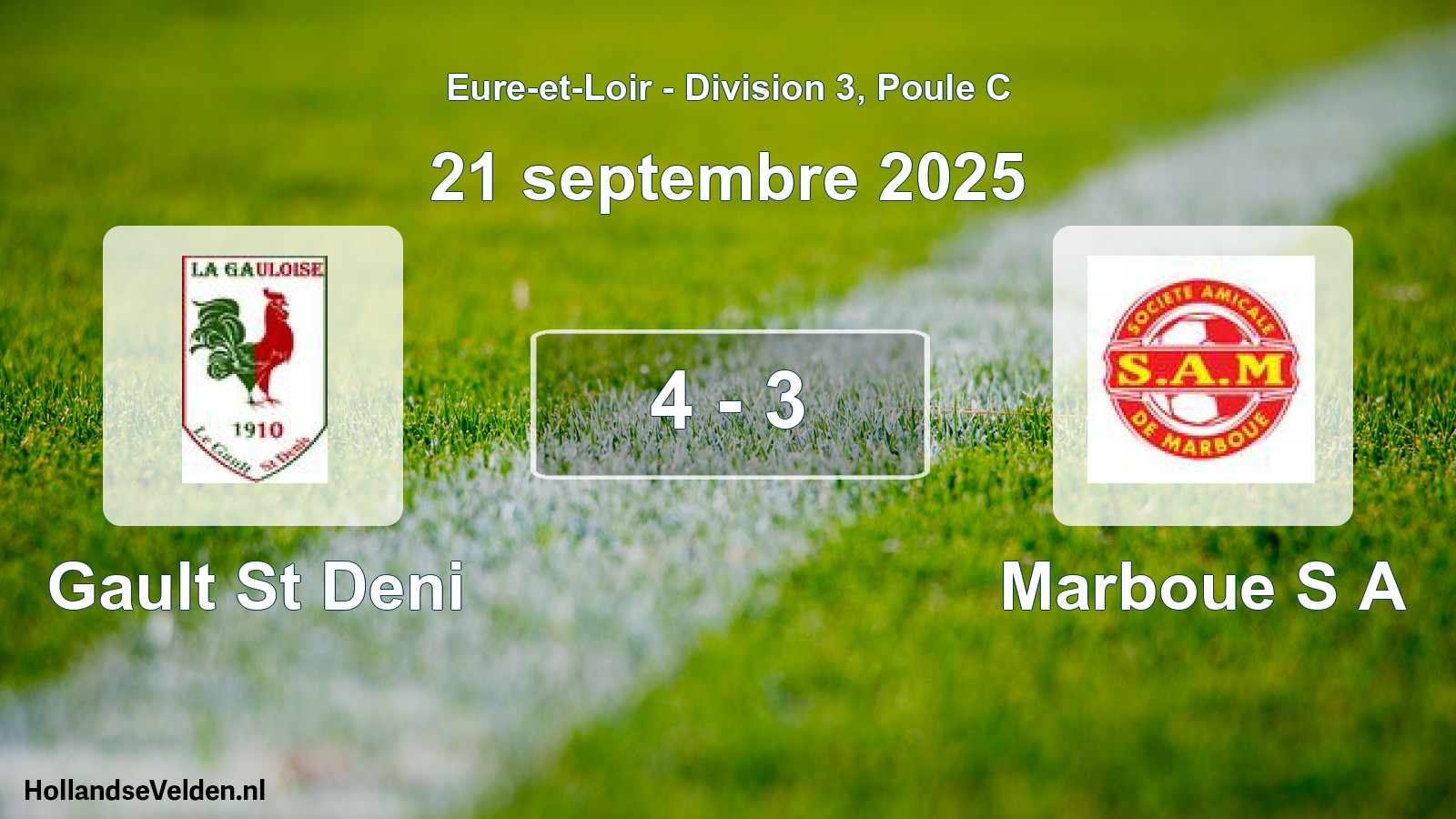 Total number of matches played: Gault St Deni - Marboue S A 4 - 3 (21 September 2025)