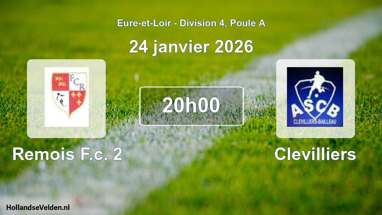 Geplande wedstrijd: Remois F.c. 2 - Clevilliers (24 janvier 2026)