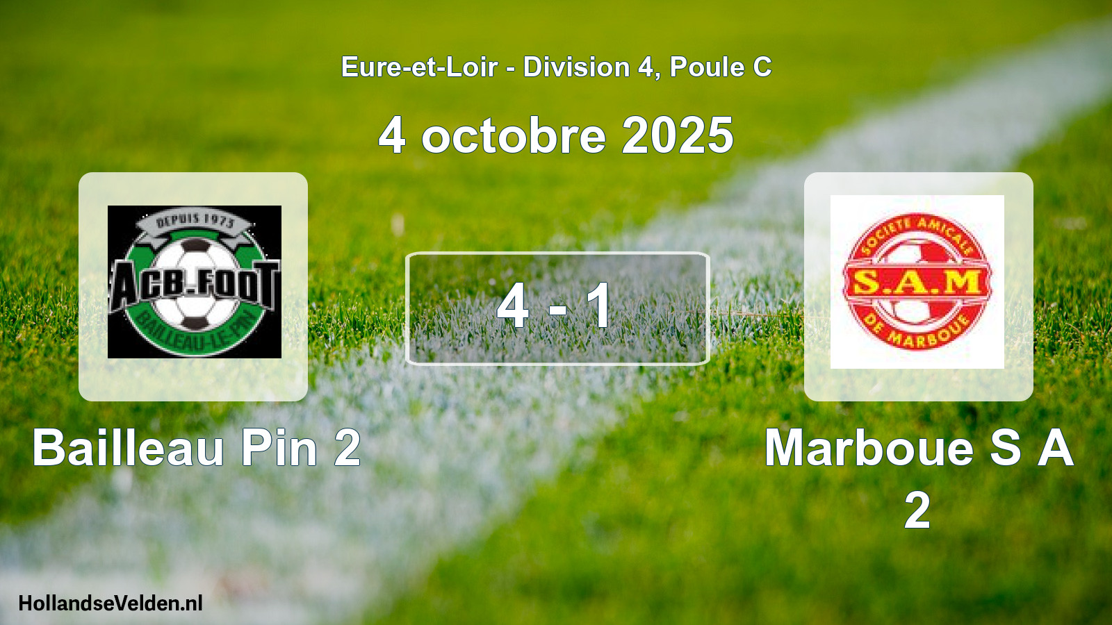 Gespeelde wedstrijd: Bailleau Pin 2 - Marboue S A 2 4 - 1 (4 octobre 2025)
