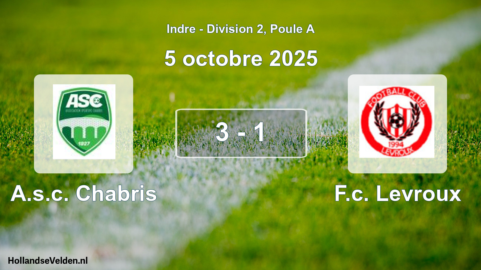 Total number of matches played: A.s.c. Chabris - F.c. Levroux 3 - 1 (5 October 2025)