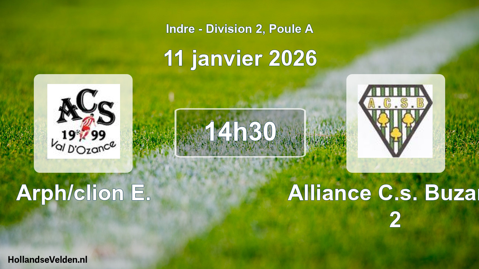 Geplande wedstrijd: Arph/clion E. - Alliance C.s. Buzanc 2 (11 janvier 2026)