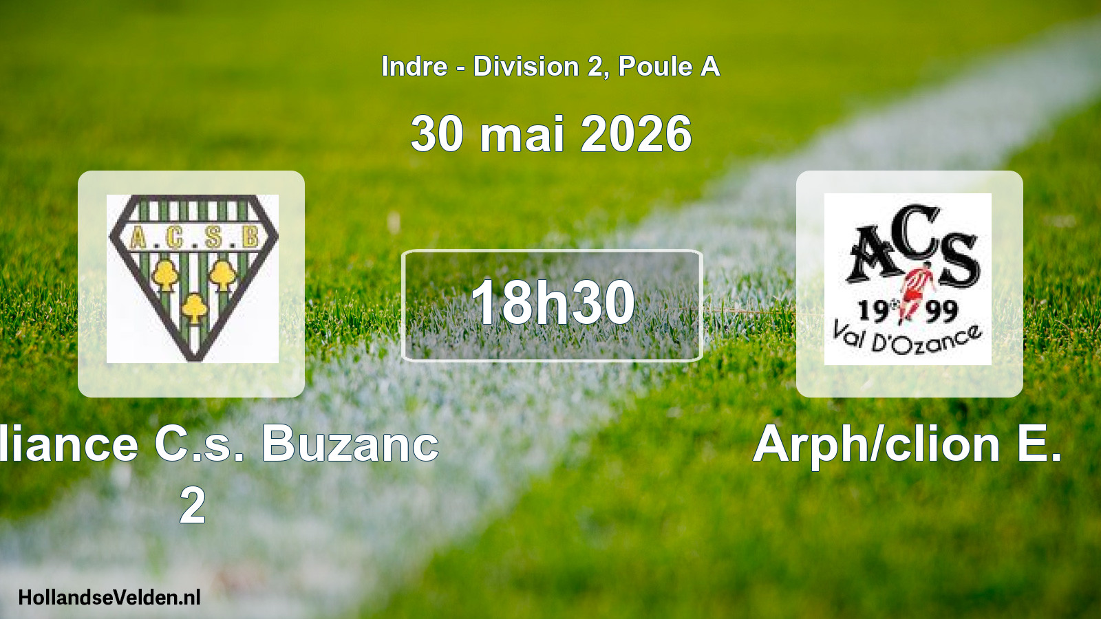 Geplande wedstrijd: Alliance C.s. Buzanc 2 - Arph/clion E. (30 mei 2026)