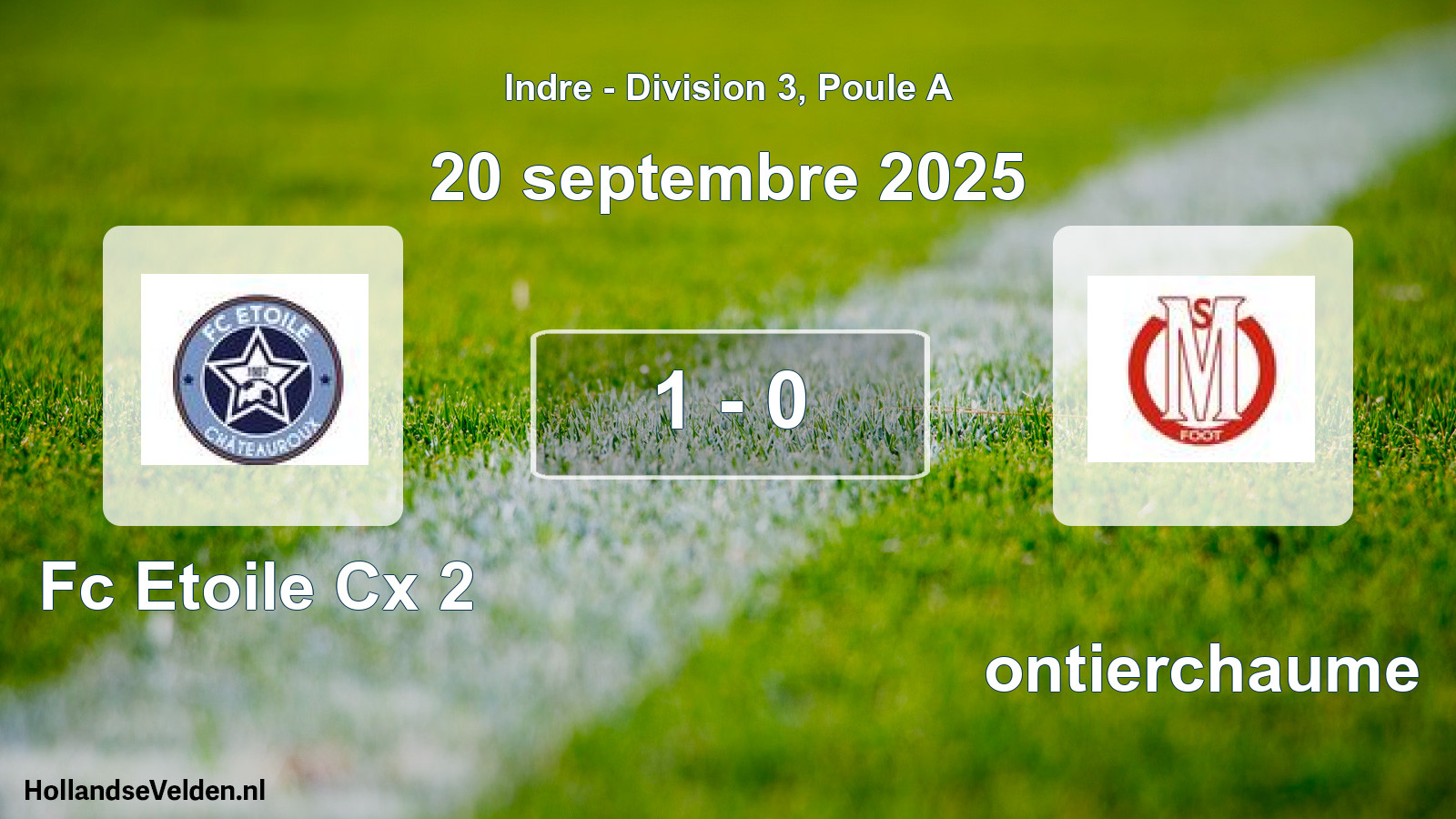 Gespeelde wedstrijd: Fc Etoile Cx 2 - Montierchaume 1 - 0 (20 septembre 2025)