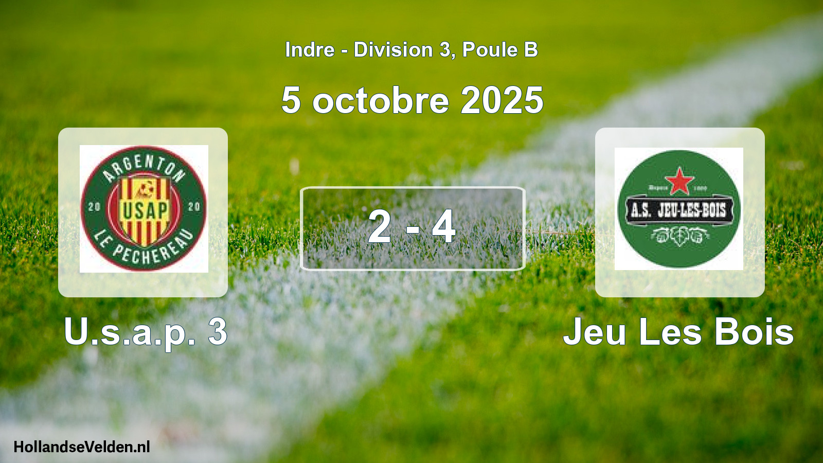 Gespeelde wedstrijd: U.s.a.p. 3 - Jeu Les Bois 2 - 4 (5 oktober 2025)