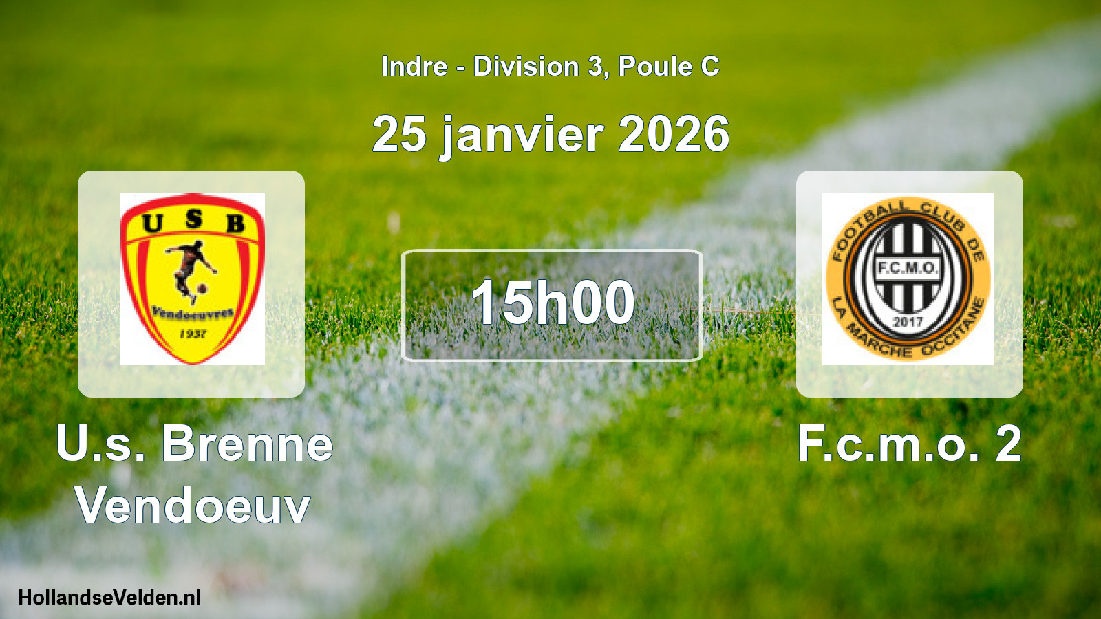 Geplande wedstrijd: U.s. Brenne Vendoeuv - F.c.m.o. 2 (25 janvier 2026)