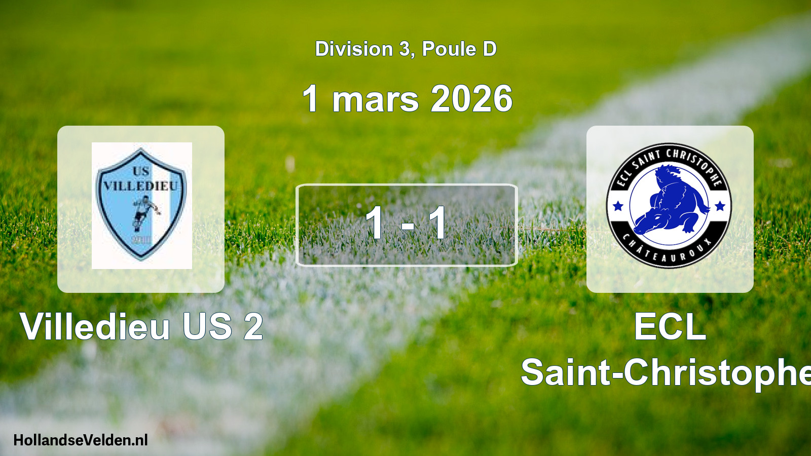 Match joué: Villedieu US 2 - ECL Saint-Christophe 1 - 1 (1 mars 2026)